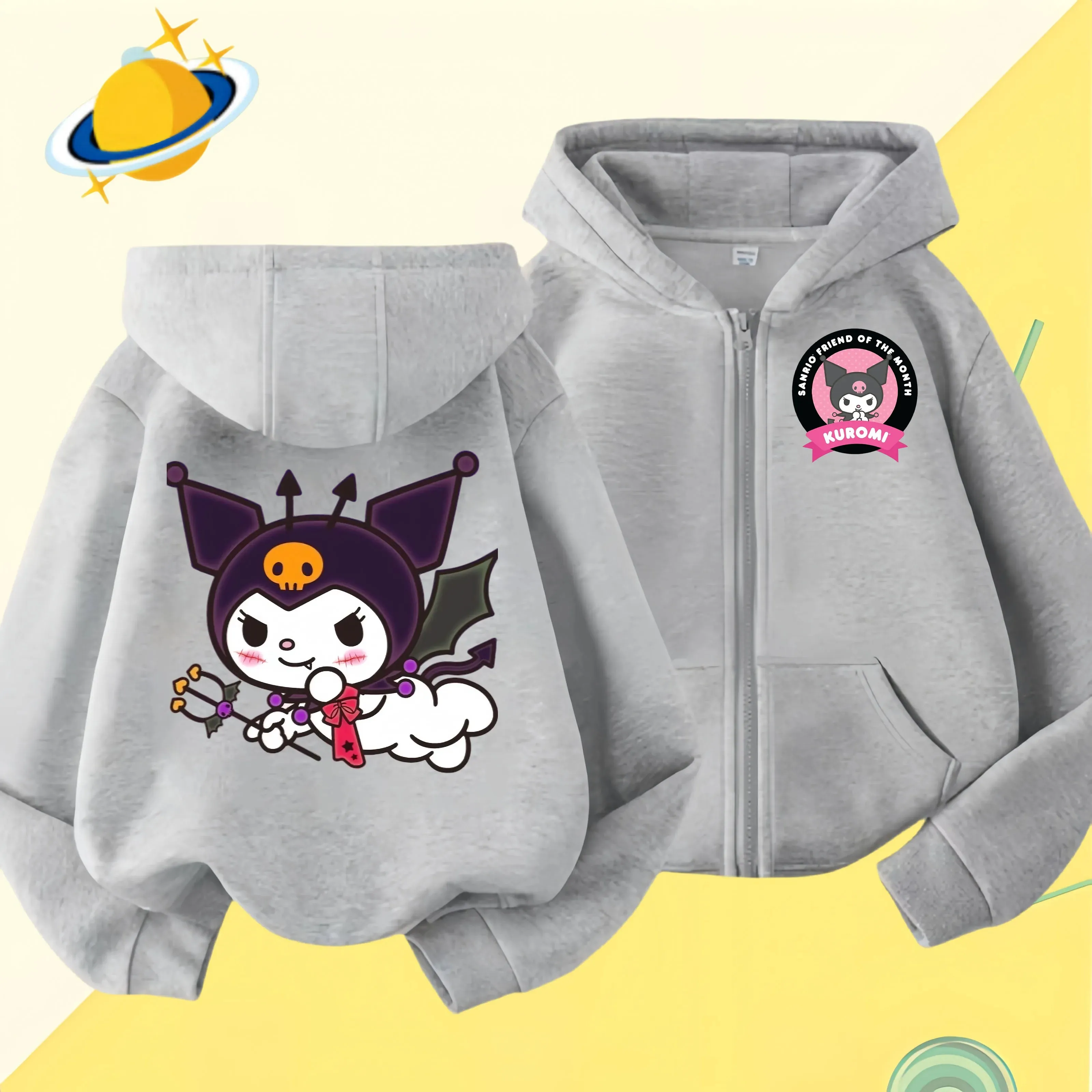 2024 New Baby Boys Girls Sanrio Kurom  Jacket zipper coat Spring Autumn Children Outerwear Kids Cotton Clothes for 1-14 Year