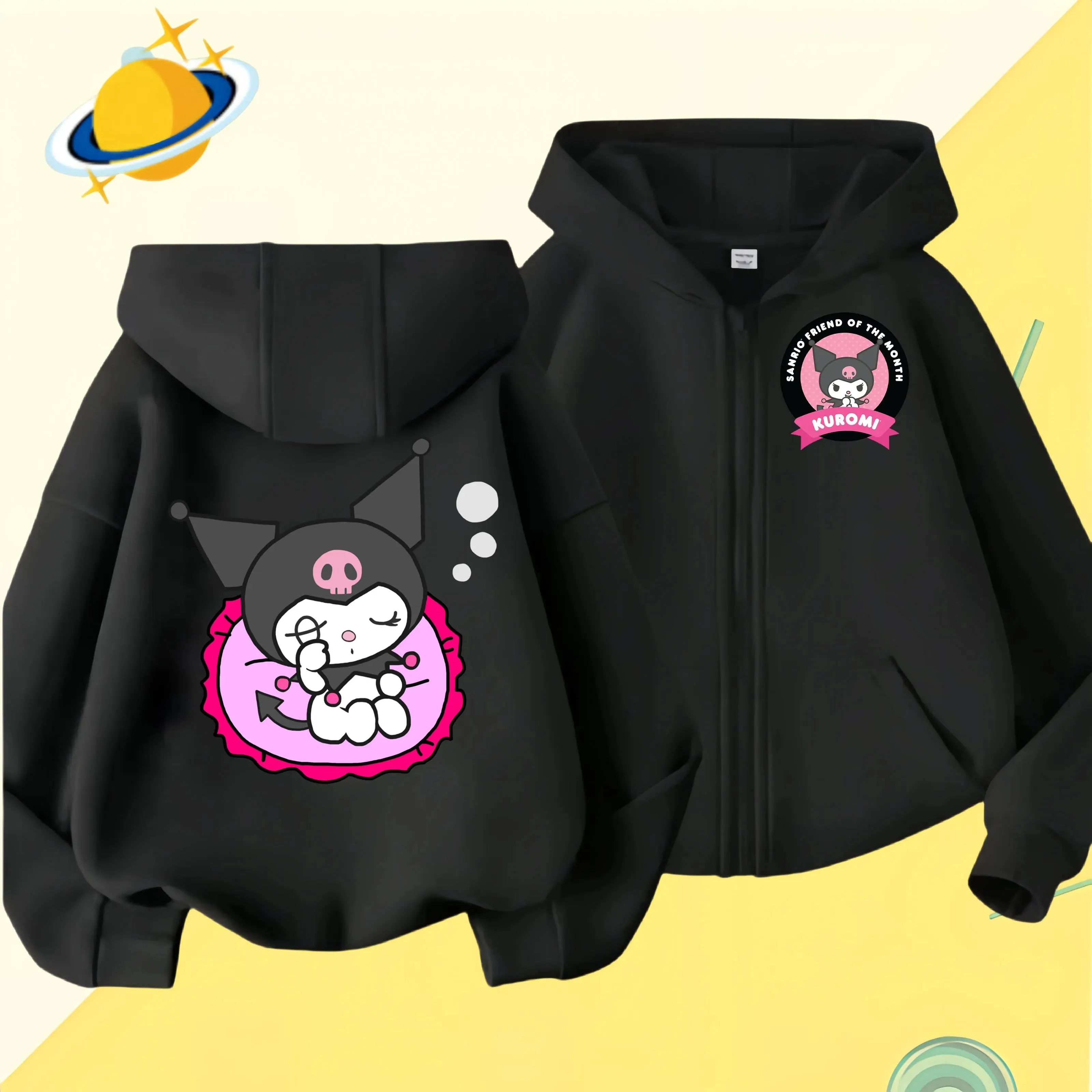 2024 New Baby Boys Girls Sanrio Kurom  Jacket zipper coat Spring Autumn Children Outerwear Kids Cotton Clothes for 1-14 Year