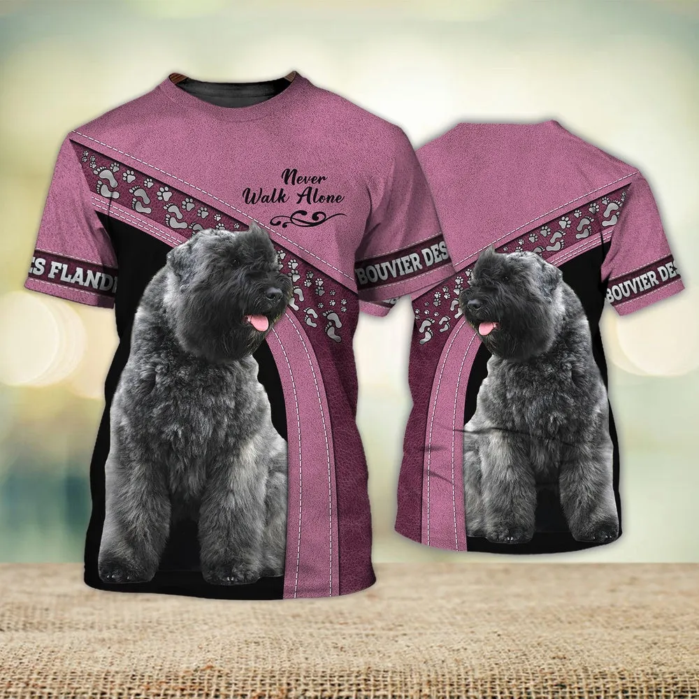 3D Dog T Shirts, Bouvier Des Flandres Love Never Walk Alone All Over Print T-Shirt, Gift For Pet Loves