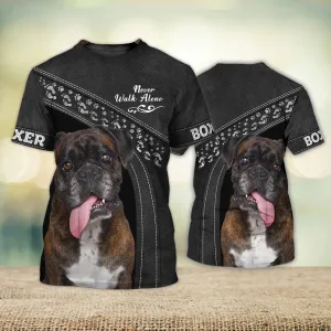 3D Dog T Shirts, Boxer Love Black Never Walk Alone All Over Print T-Shirt, Gift For Pet Loves