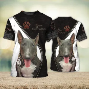 3D Dog T Shirts, Bull Terrier Love Black Never Walk Alone All Over Print T-Shirt, Gift For Pet Loves