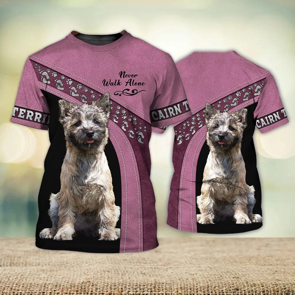 3D Dog T Shirts, Cairn Terrier Love Never Walk Alone All Over Print T-Shirt, Gift For Pet Loves