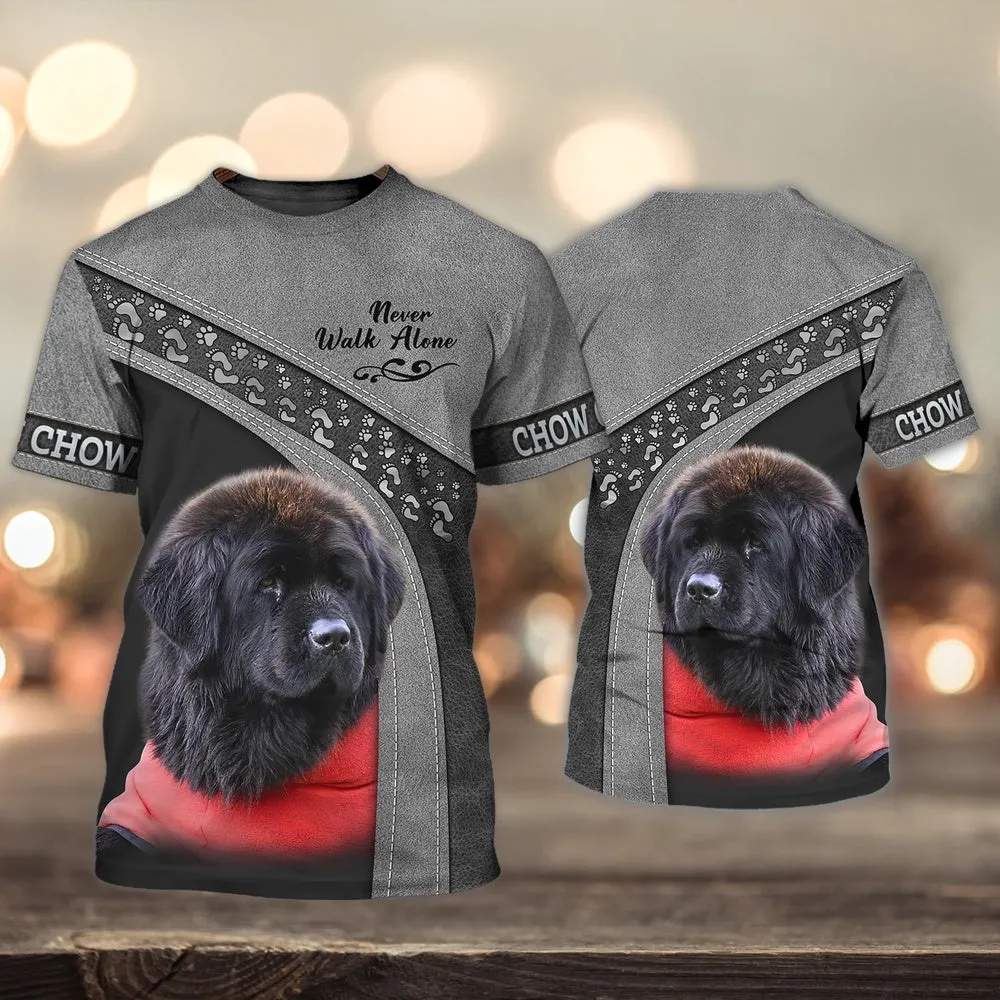 3D Dog T Shirts, Chow Chow Wear Red Shirt Never Walk Alone All Over Print T-Shirt, Gift For Pet Loves