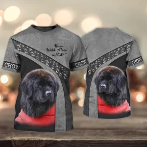 3D Dog T Shirts, Chow Chow Wear Red Shirt Never Walk Alone All Over Print T-Shirt, Gift For Pet Loves