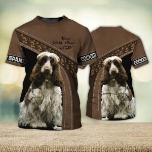 3D Dog T Shirts, Cocker Spaniel Love Brown Never Walk Alone All Over Print T-Shirt, Gift For Pet Loves