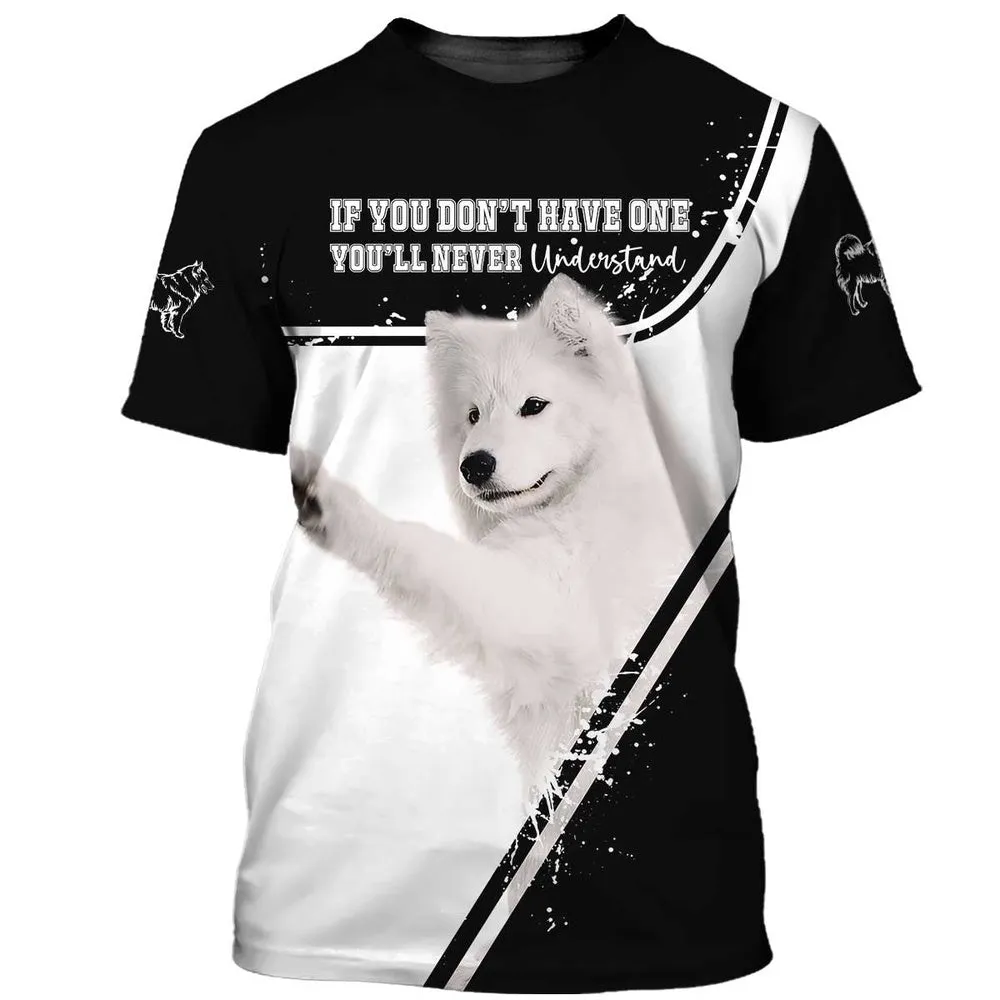3D Dog T Shirts, Cute White Samoyed Dog All Over Print T-Shirt, Gift For Pet Loves