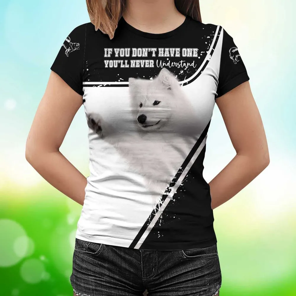 3D Dog T Shirts, Cute White Samoyed Dog All Over Print T-Shirt, Gift For Pet Loves