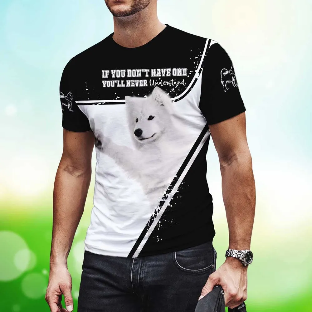 3D Dog T Shirts, Cute White Samoyed Dog All Over Print T-Shirt, Gift For Pet Loves