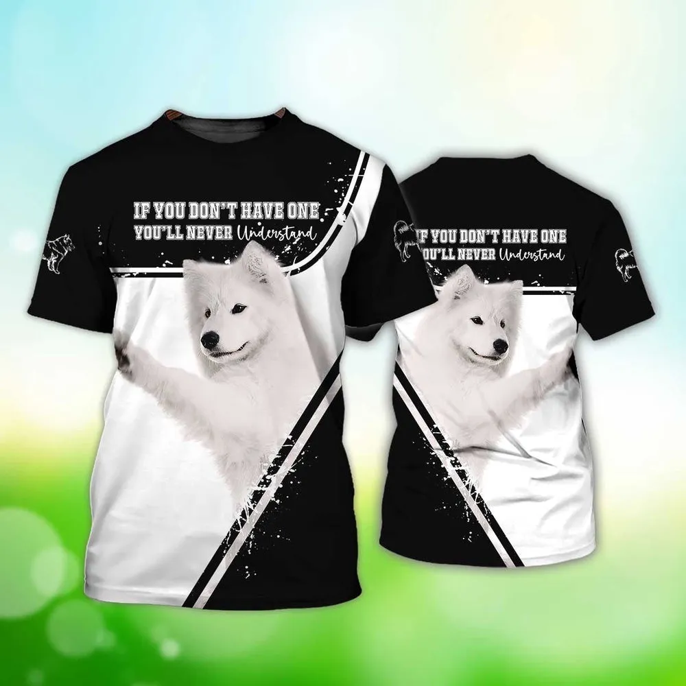3D Dog T Shirts, Cute White Samoyed Dog All Over Print T-Shirt, Gift For Pet Loves