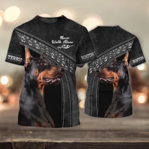 3D Dog T Shirts, Doberman loyal Never Walk Alone All Over Print T-Shirt, Gift For Pet Loves