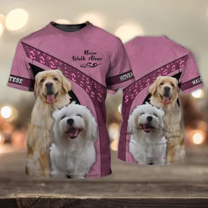 3D Dog T Shirts, Hovawart And Maltese Love Never Walk Alone All Over Print T-Shirt, Gift For Pet Loves