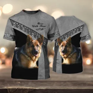 3D Dog T Shirts, Long Haired German Shepard Never Walk Alone All Over Print T-Shirt, Gift For Pet Loves