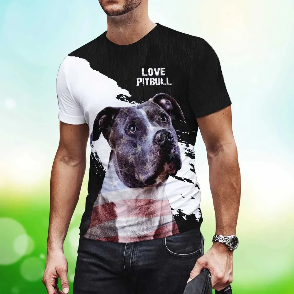 3D Dog T Shirts, Pitbull Father'S Day All Over Print T-Shirt, Gift For Pet Loves