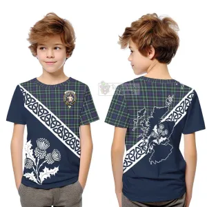 Allardice Tartan Kid T-Shirt Featuring Thistle and Scotland Map