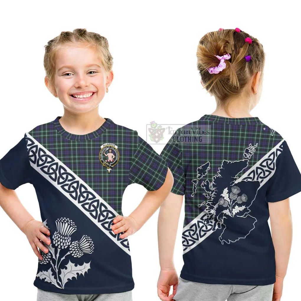 Allardice Tartan Kid T-Shirt Featuring Thistle and Scotland Map