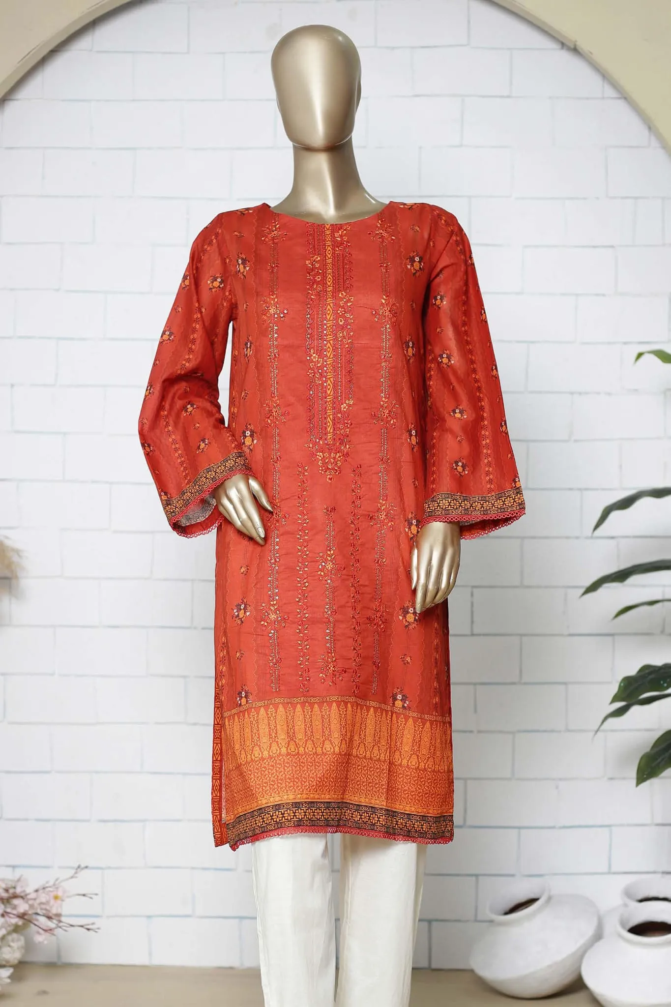 Bin Saeed Stitched Eid Embroidered Shirts Collection'2023-SMLSF-20-Rust
