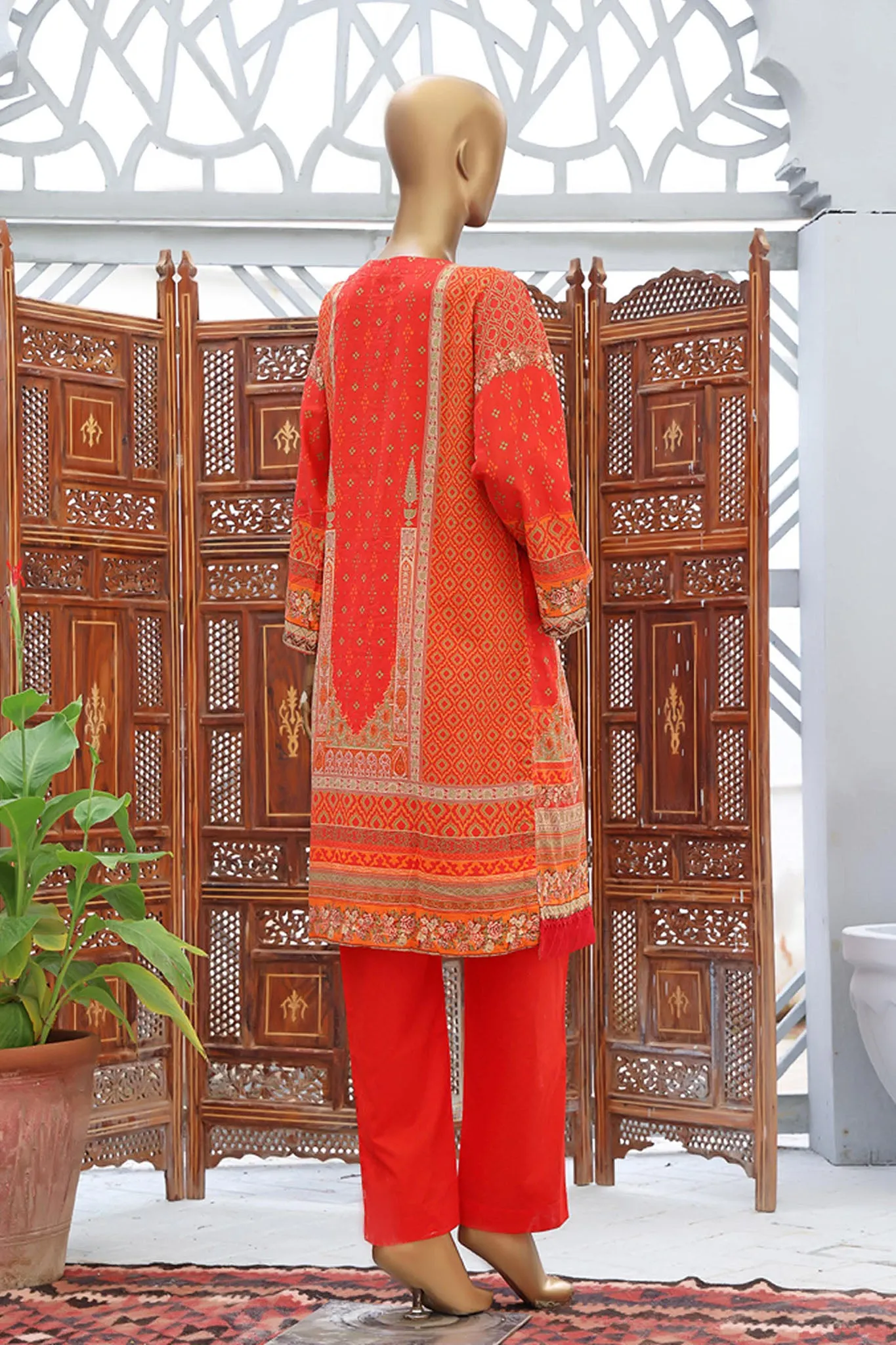 Bin Saeed Stitched Embroidered Lawn Shirts Collection'2022-L-032-Red