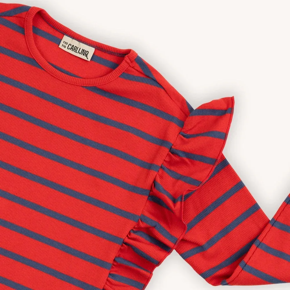 Carlijnq stripes red/blue - ruffled organic kids top
