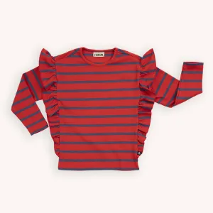 Carlijnq stripes red/blue - ruffled organic kids top