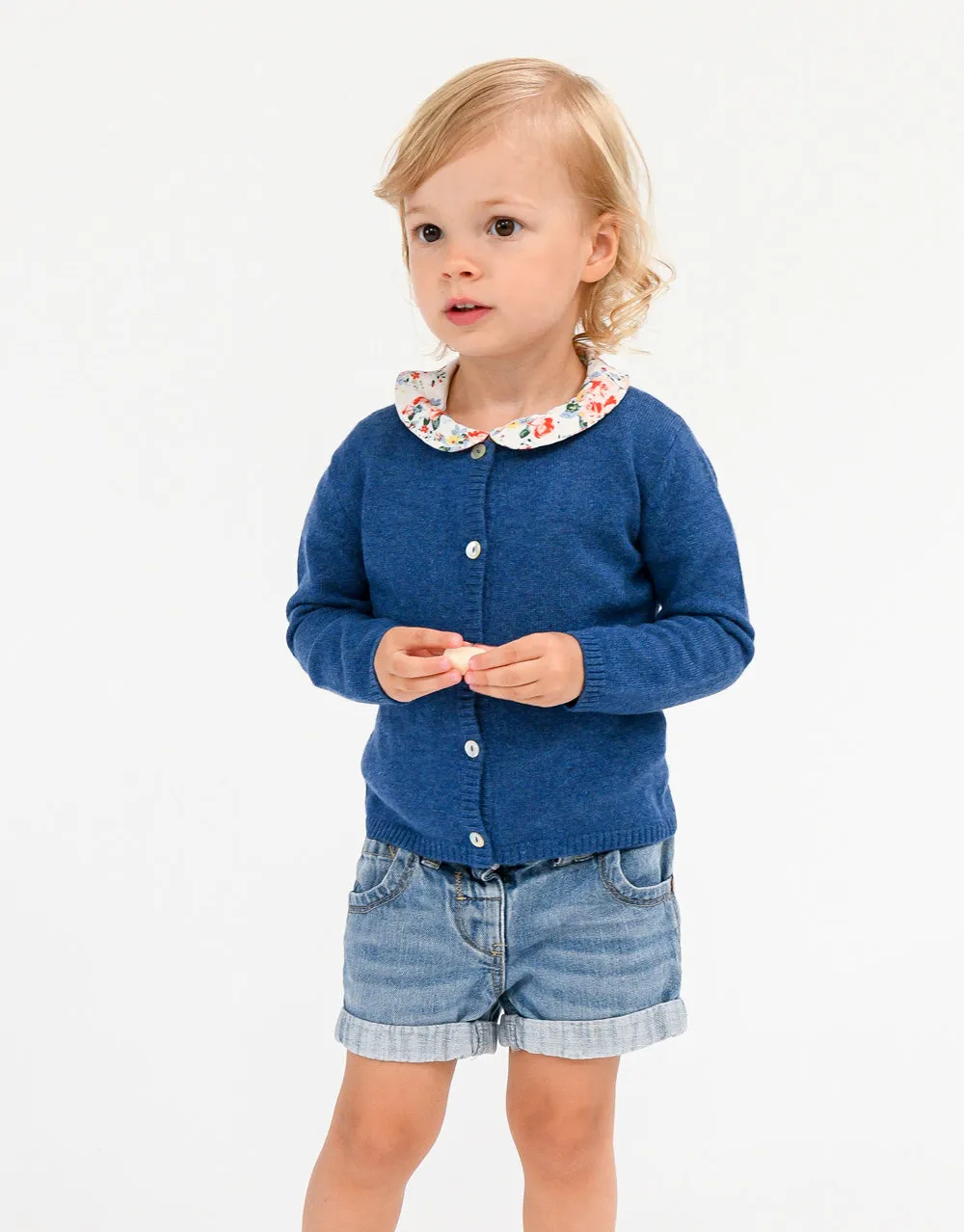 Classic Girls Crew Neck Cashmere Cardigan in Nautica