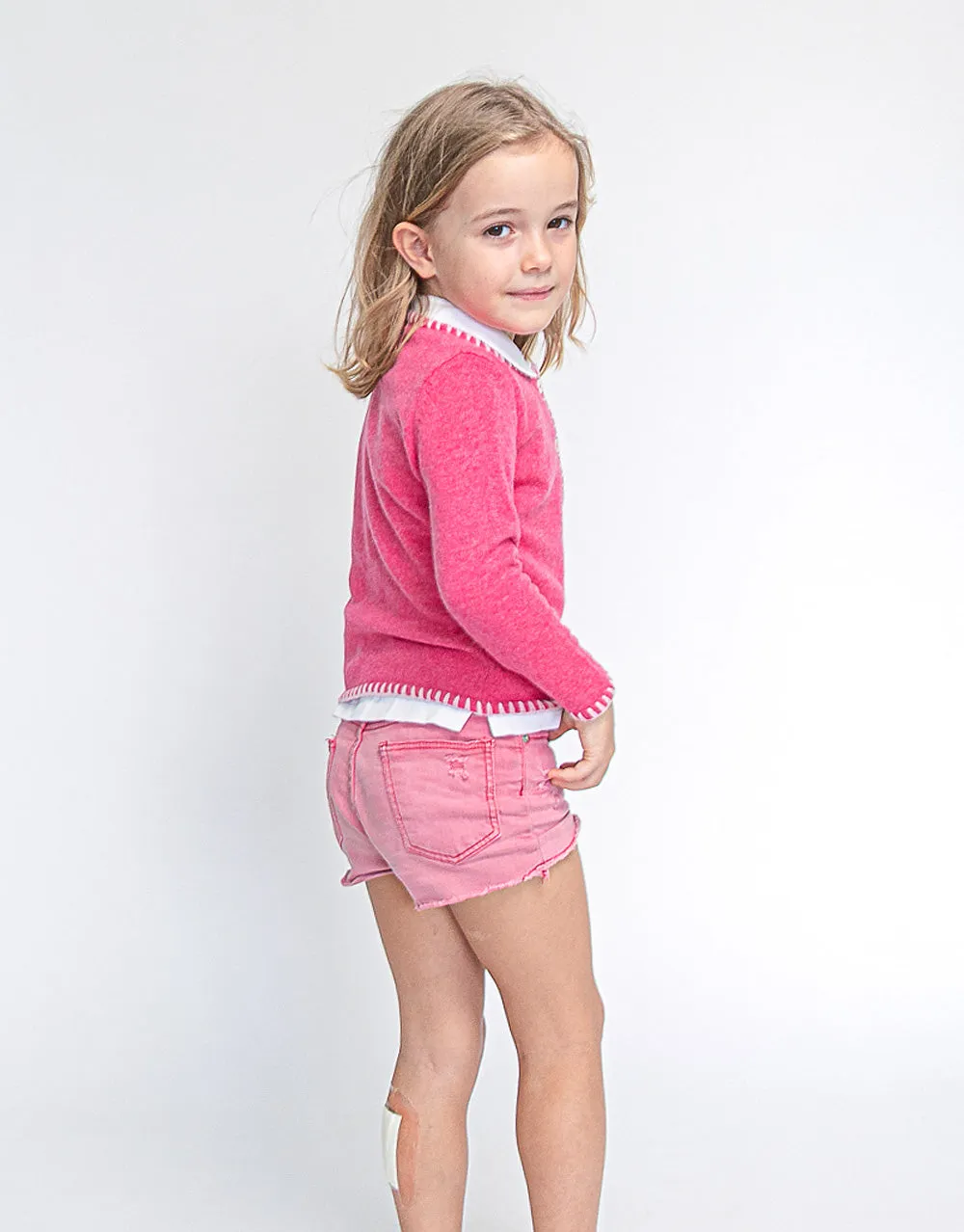 Coco Girls Cashmere Cardigan in Peony Rose