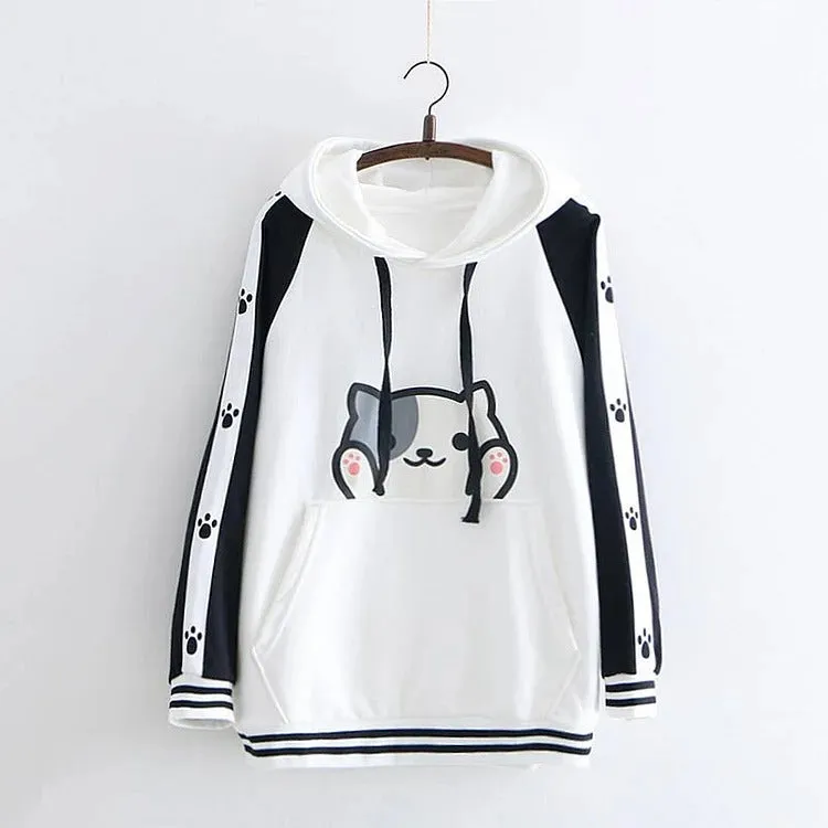 Cuddle-Worthy Comfort: Kawaii Cartoon Kitty Paw Print Hoodie - Snuggle Up in Style! 🐾💖