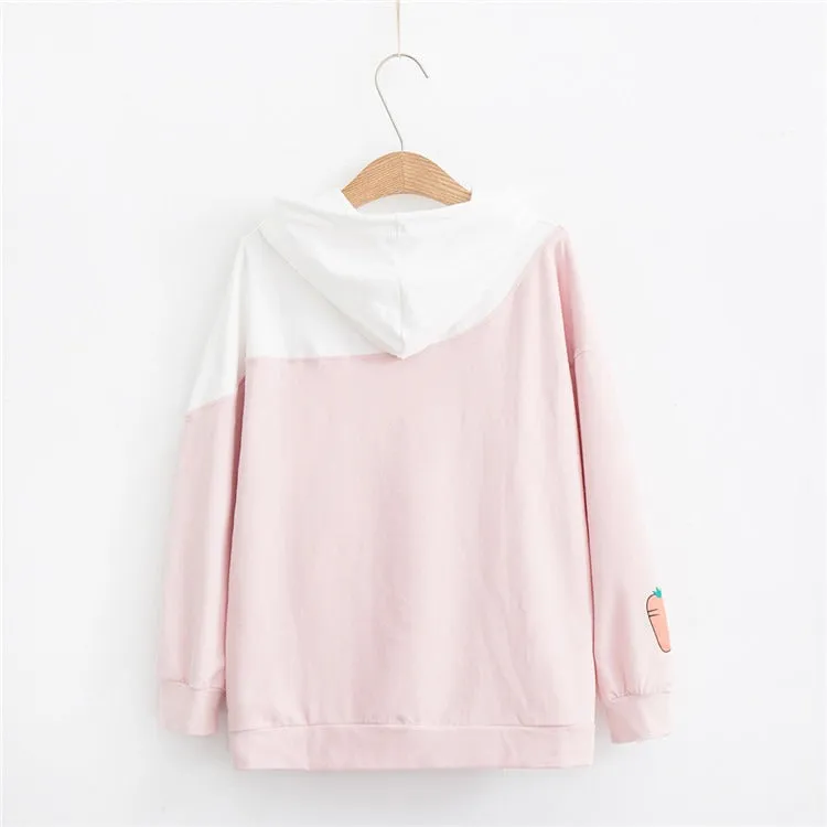 Cute and Cozy Carrot Delight: Kawaii Bunny Drawstring Sweatshirt - Whisk Yourself Away to Comfort! 🐰🥕