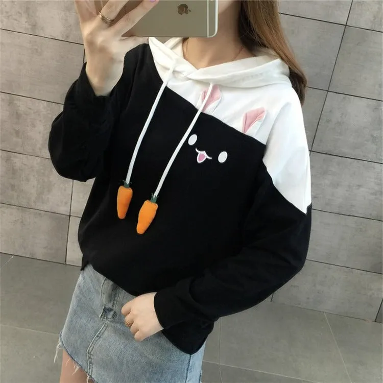 Cute and Cozy Carrot Delight: Kawaii Bunny Drawstring Sweatshirt - Whisk Yourself Away to Comfort! 🐰🥕