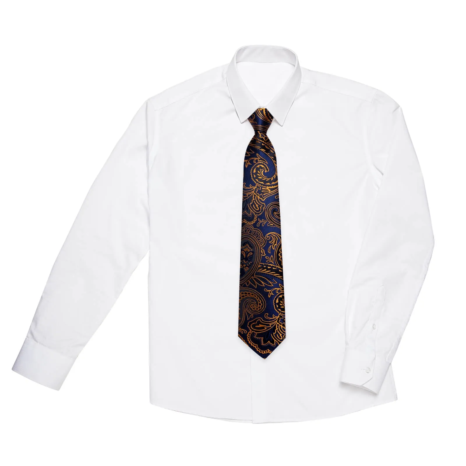 DiBanGu Kids Tie Dark Blue Gold Floral Silk Tie Handkerchief Set