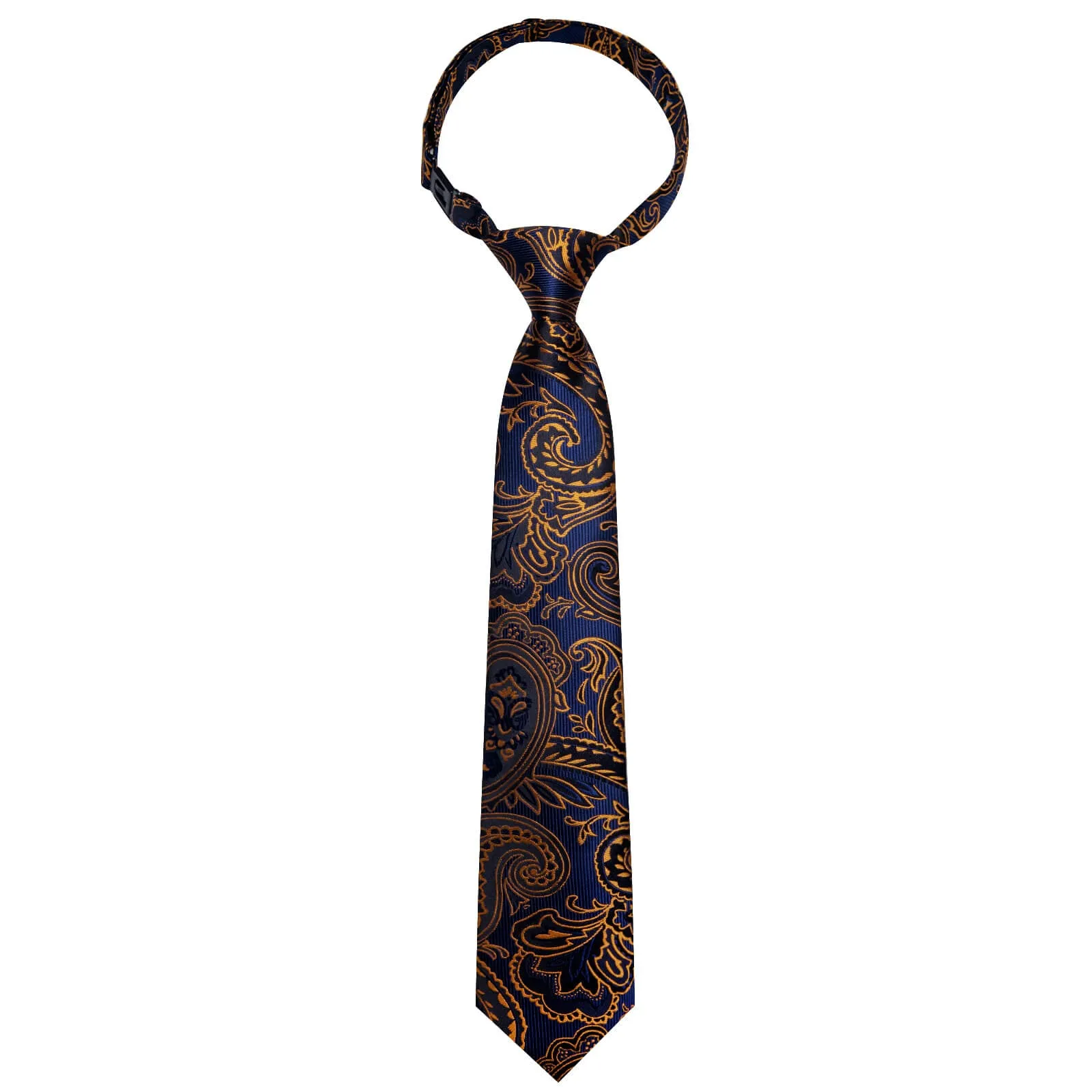 DiBanGu Kids Tie Dark Blue Gold Floral Silk Tie Handkerchief Set
