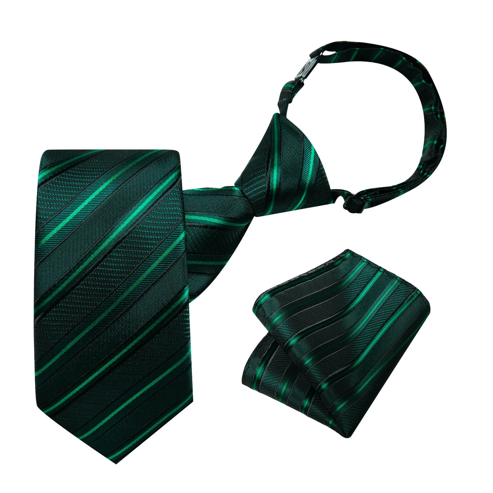 DiBanGu Kids Tie Sapphire Pine Green Striped Silk Tie Handkerchief Set