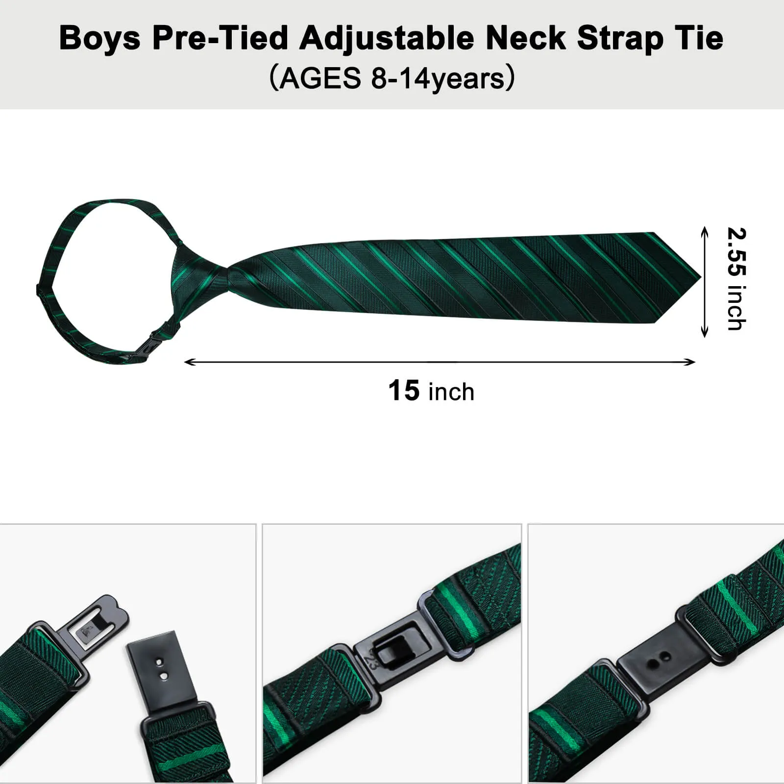 DiBanGu Kids Tie Sapphire Pine Green Striped Silk Tie Handkerchief Set