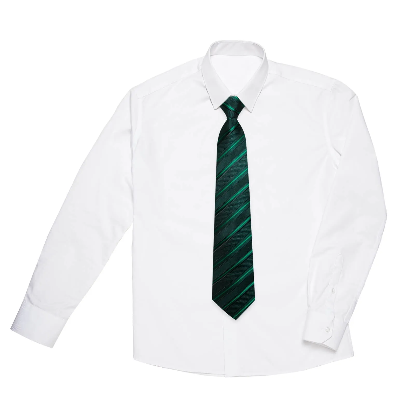 DiBanGu Kids Tie Sapphire Pine Green Striped Silk Tie Handkerchief Set