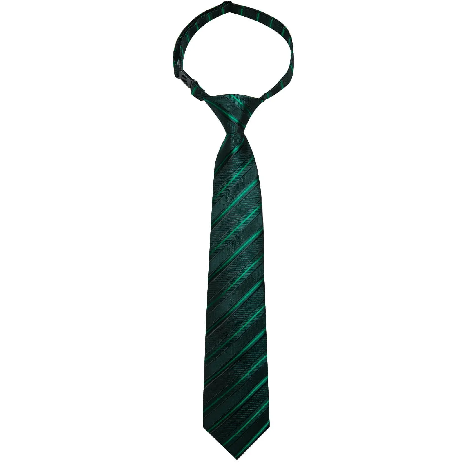 DiBanGu Kids Tie Sapphire Pine Green Striped Silk Tie Handkerchief Set