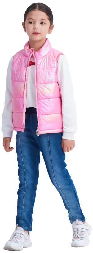 Girls Winter Puffer Vest, Winter Lightweight Gilet Pink