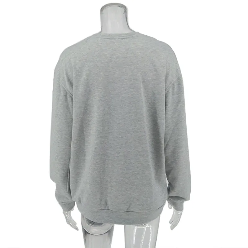 Gray Streetwear Loose Casual Woman Hoodie O Neck Pullovers Long Sleeve Autumn Elastic Women Sweatshirt Tops  Fashion