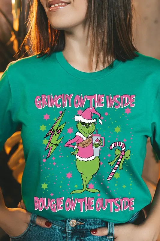 Grinchy & Bougie Christmas Holiday Unisex Short Sleeve Graphic Tee T-Shirt