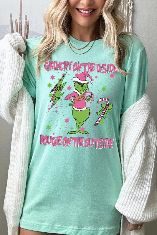 Grinchy & Bougie Christmas Holiday Unisex Short Sleeve Graphic Tee T-Shirt