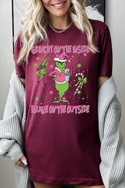 Grinchy & Bougie Christmas Holiday Unisex Short Sleeve Graphic Tee T-Shirt