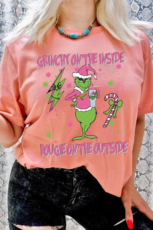 Grinchy & Bougie Christmas Holiday Unisex Short Sleeve Graphic Tee T-Shirt