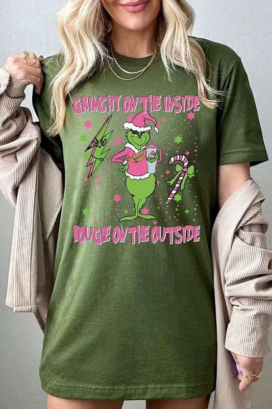 Grinchy & Bougie Christmas Holiday Unisex Short Sleeve Graphic Tee T-Shirt