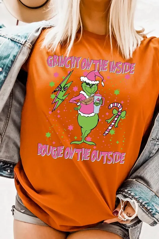 Grinchy & Bougie Christmas Holiday Unisex Short Sleeve Graphic Tee T-Shirt
