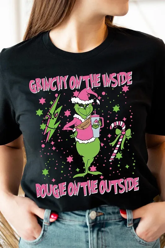 Grinchy & Bougie Christmas Holiday Unisex Short Sleeve Graphic Tee T-Shirt
