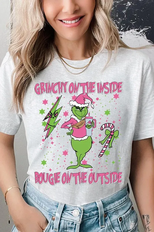 Grinchy & Bougie Christmas Holiday Unisex Short Sleeve Graphic Tee T-Shirt
