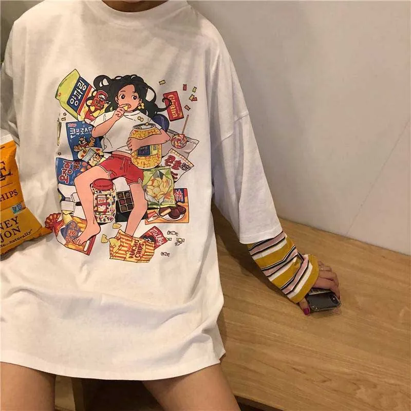 Kawaii Anime Girl Print T-Shirt