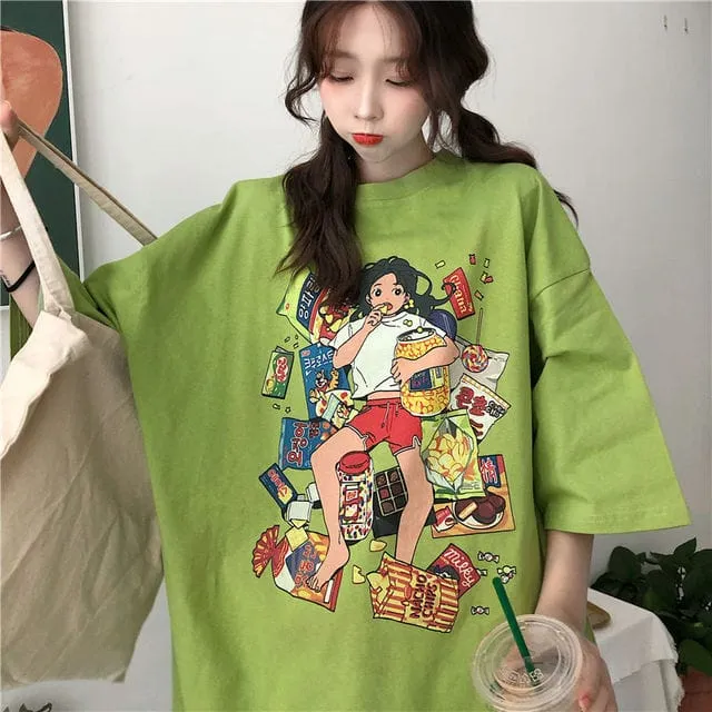 Kawaii Anime Girl Print T-Shirt