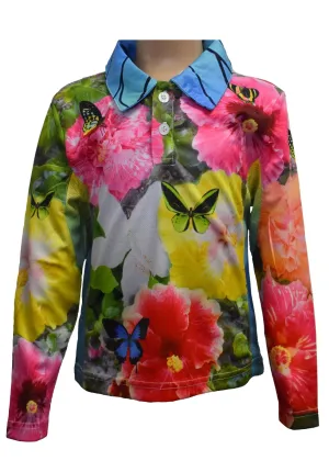 Kids Long Sleeve Tropical Sun Shirts - Butterfly Garden