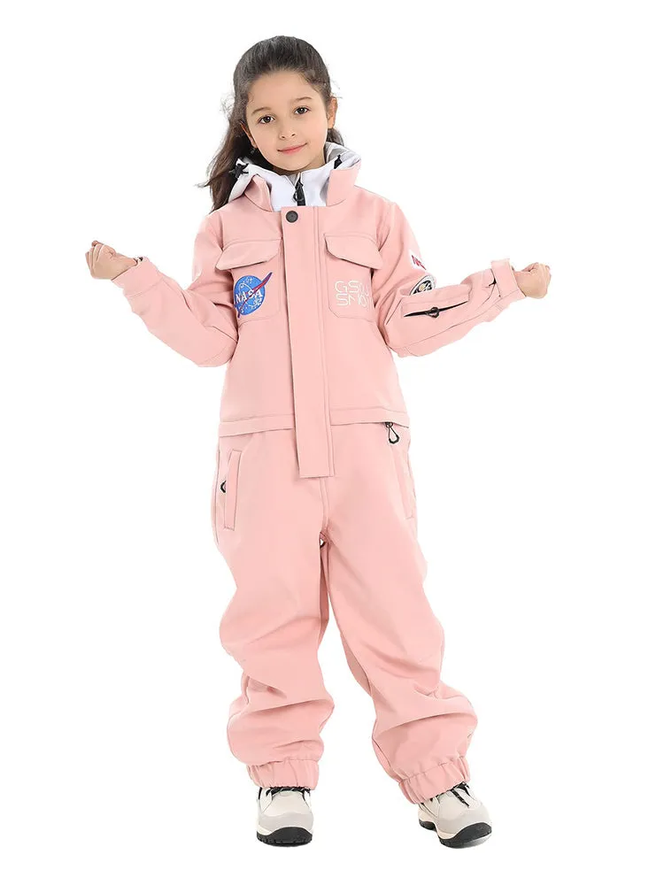 Kid's Pink Ski Suit One Piece Snowsuits Waterproof Ski Jumpsuits