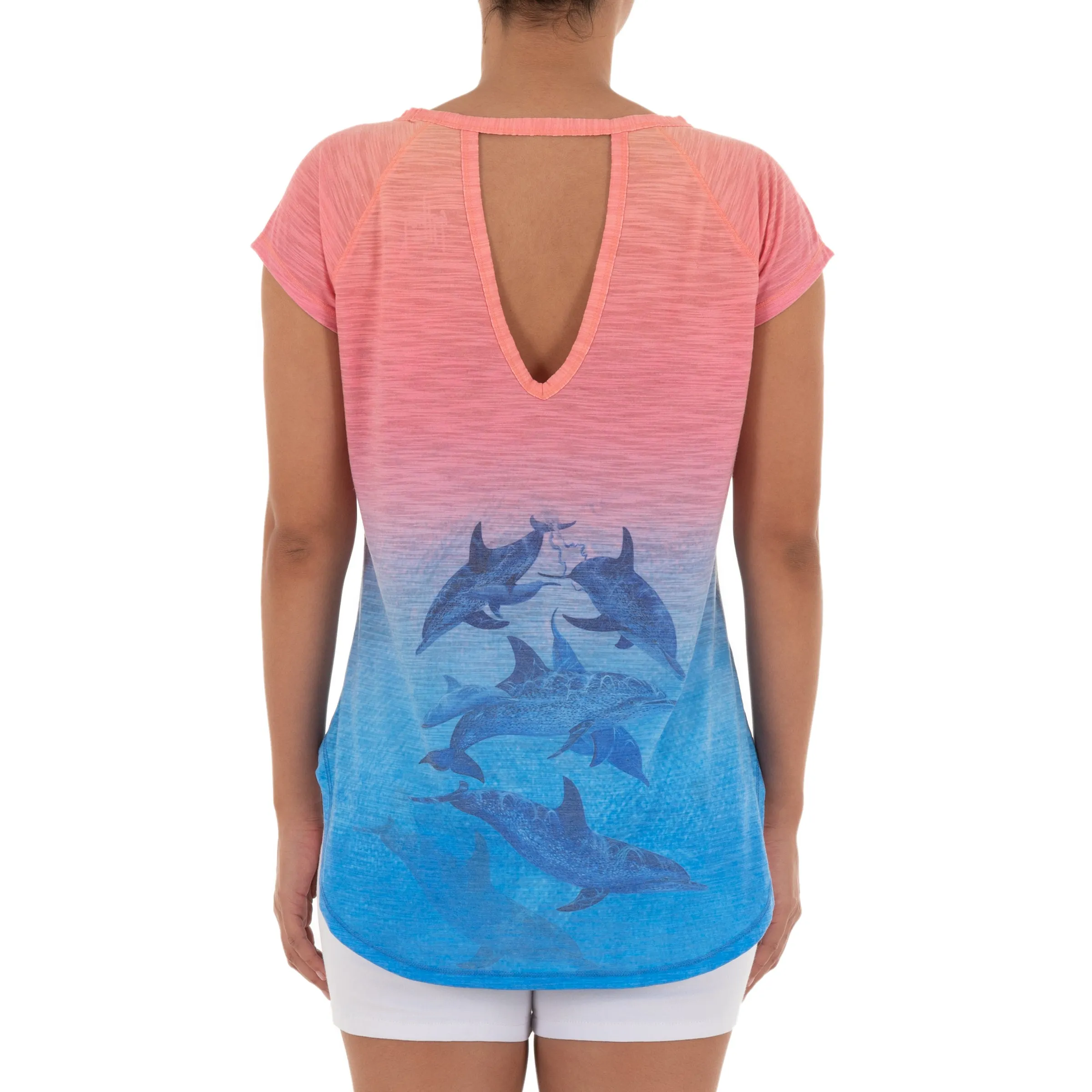 Ladies Dolphin Time Short Sleeve Pink Slub Tee