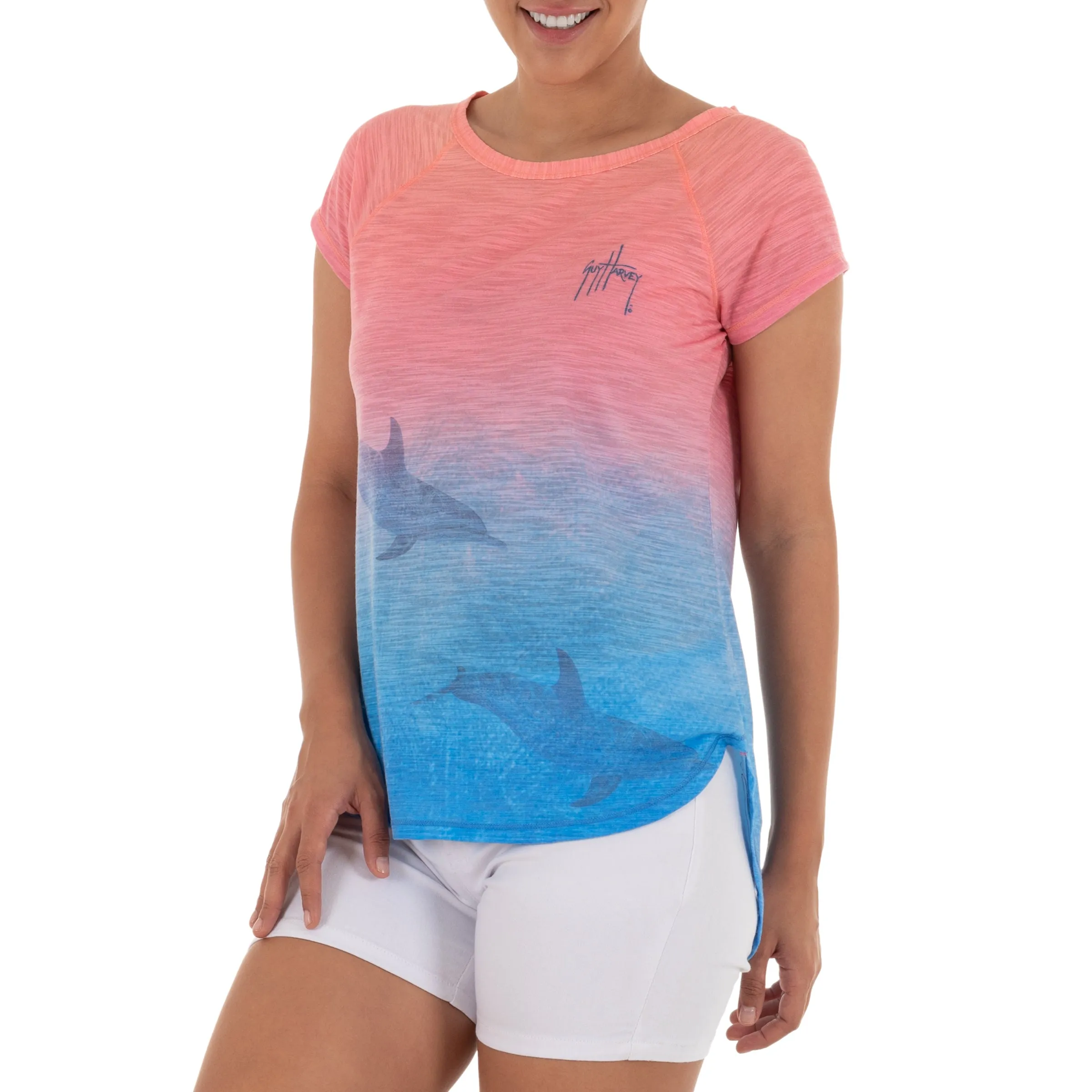 Ladies Dolphin Time Short Sleeve Pink Slub Tee